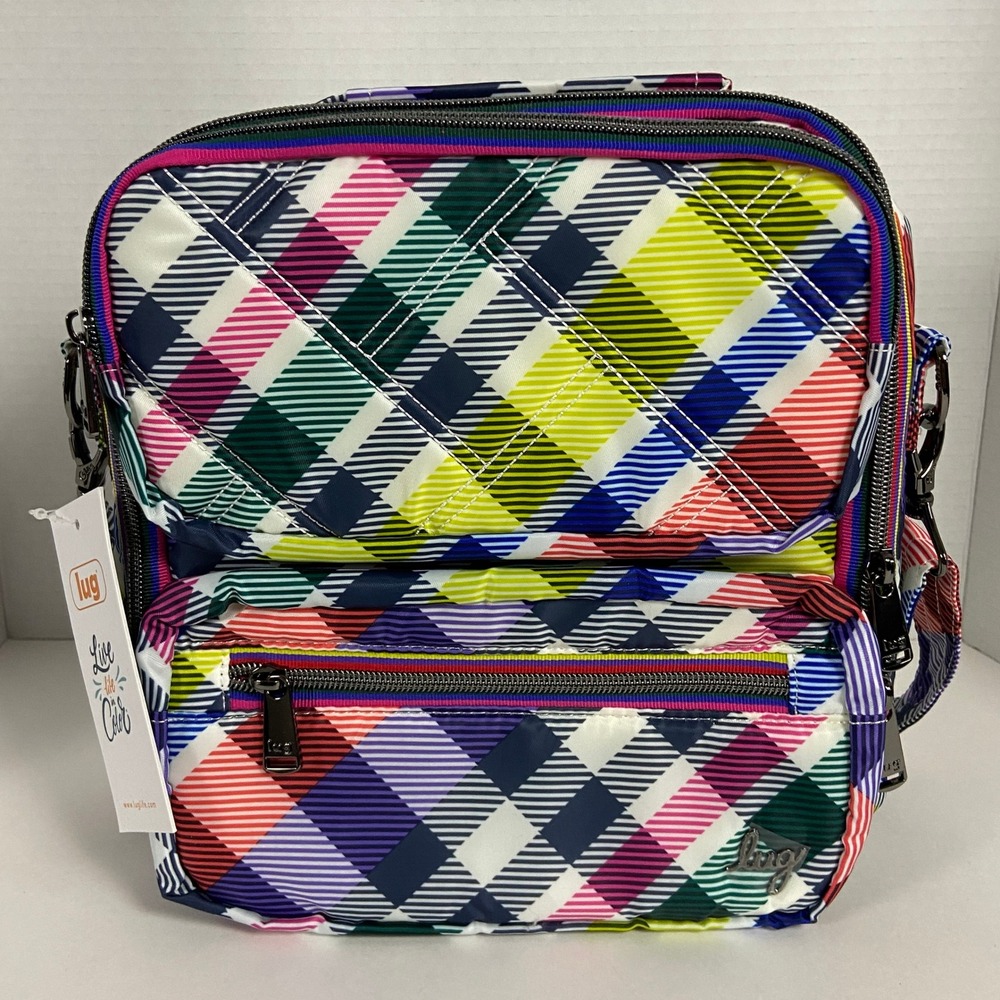 Lug Wrangler Convertible Crossbody Bag Colorful Plaid Multi Compartment Purse